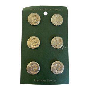VINTAGE Set of 6 Three Feathers Handcast Fine Pewter Buttons Ram Reenactment